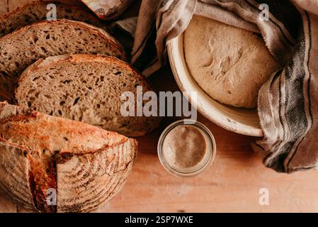 Homemade artisan sourdough bread baking Stock Photo