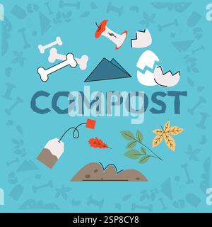 Compost products that are suitable for compost. Composting food waste. Vector illustration Stock Vector