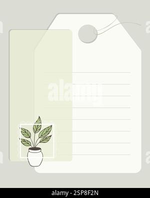 Vintage collage with a plant and an openwork napkin, for notes, reminders, notes, planner. Scrapbooking. Vector illustration Stock Vector