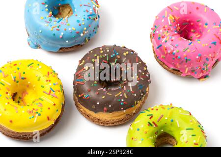 Donuts isolated on white background. colorful donuts closeup Stock Photo
