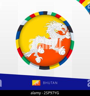 Bhutan Flag with Colorful Circle Border. Vector icon. Stock Vector