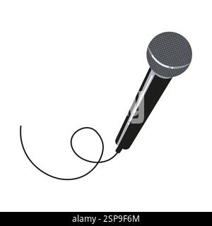 Microphone resting on a surface with a coiled cable in a recording studio Stock Vector