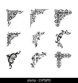 Corner ornament. Vector set of floral corners on white background. Stock Vector