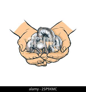 Hand holding mushroom icon - vector illustration in flat style Stock Vector