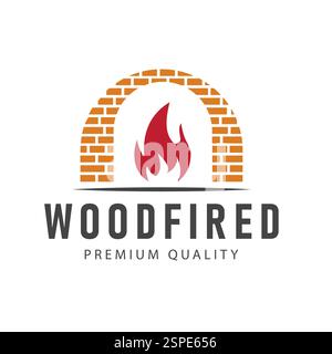 This vector illustration logo design features a silhouette of a pizza oven with a burning fire, creating a warm look, perfect for a restaurant brand, Stock Vector
