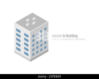 Isometric commercial and residential building. Modern architecture. Smart isometric building game assets. Business center building 3d render Stock Vector