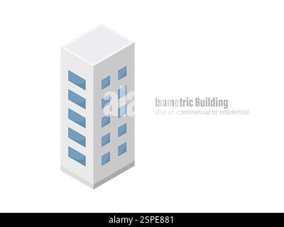 Isometric commercial and residential building. Modern architecture. Smart isometric building game assets. Business center building 3d render Stock Vector
