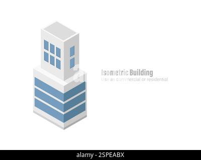Isometric commercial and residential building. Modern architecture. Smart isometric building game assets. Business center building 3d render Stock Vector
