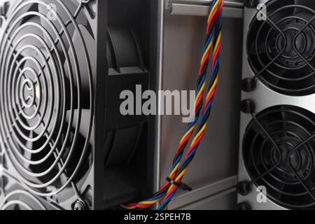 Cryptocurrency mining farm for bitcoin and altcoins isolated on white background. Cryptocurrency miner isolated Stock Photo