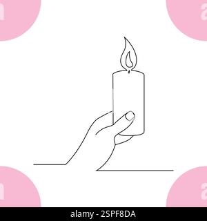 Candle continuous single line art drawing and  one line vector illustration of candle light in the dark Stock Vector