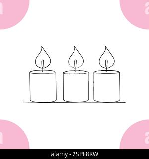 Candle continuous single line art drawing and  one line vector illustration of candle light in the dark Stock Vector