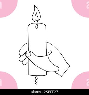 Candle continuous single line art drawing and  one line vector illustration of candle light in the dark Stock Vector
