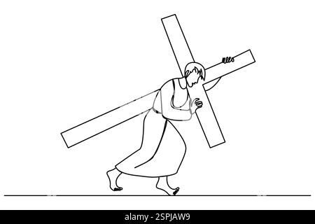 Continuous one line art drawing of Christian cross outline art vector isolated on white minimalist style Stock Vector