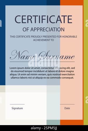 Colorful certificate template. Colorful geometric diploma design. For flyer, poster, cover, business card, banner, post in social networks, advertisin Stock Vector
