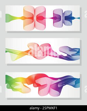 Abstract rainbow lines background, horizontal banner set. Stock Vector