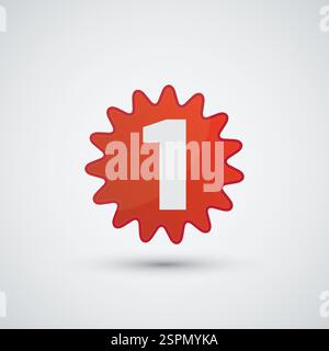 Text number one on the round label in flat design template Stock Vector