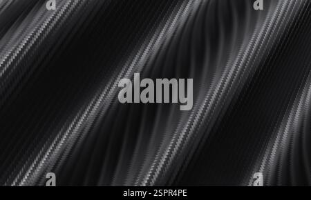 Dark carbon fiber surface waves, 3d modern backdrop Stock Photo