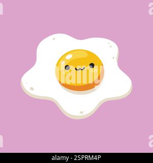 Kawaii Fried Egg Illustration – Cute Breakfast Character on Vibrant Background Stock Vector