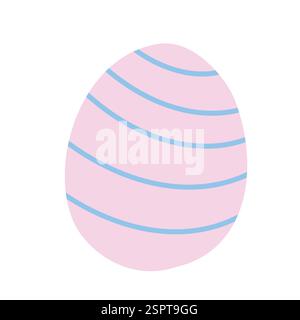 A pastel pink Easter egg featuring blue curved stripes on a white background. Great for holiday decorations, greeting cards, and creative designs.  Stock Vector