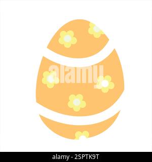 A single yellow Easter egg with a floral pattern on a white background. Ideal for festive decorations, greeting cards, and digital designs.  Stock Vector