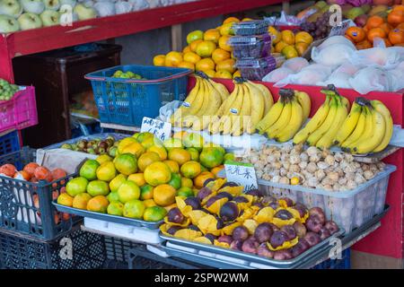 Shanghai, China - September 27, 2018: Colorful fruit stand near the Bund. Stock Photo