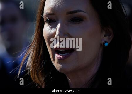 Agriculture Secretary Brooke Rollins speaks with reporters at the White