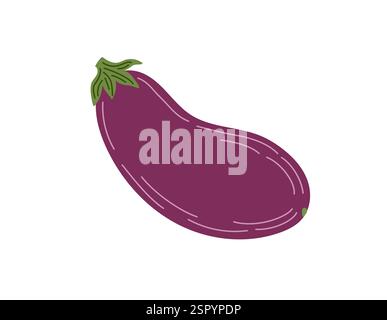Fresh whole eggplant vegetable, hand drawn simple doodle vector illustration, healthy life style organic diet, food concept, flat style image for menu, recipe design Stock Vector
