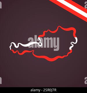 Outline map of Austria marked in colors from the flag Stock Vector