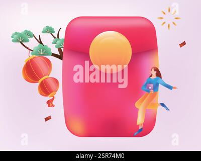 New year festive auspicious creative scene character illustration poster Stock Vector