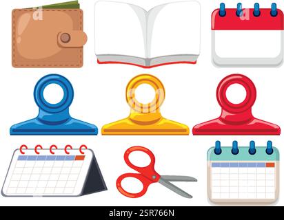 Illustration of various office tools and accessories Stock Vector