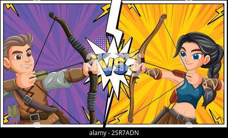 Two archers face off in a colorful duel Stock Vector