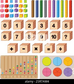 Colorful blocks and charts for learning math concepts Stock Vector