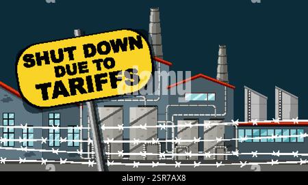 Industrial plant closed, impacted by economic tariffs Stock Vector