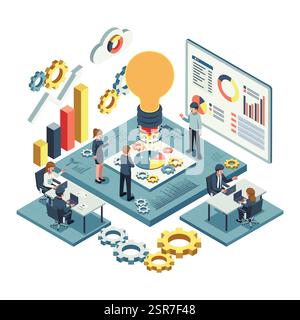 Isometric Business Team Collaborating in a Startup Ecosystem with Innovation, Growth, and Productivity. Startup Ecosystem and Innovation Hub Concept Stock Vector