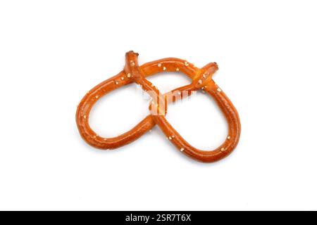 Single salt pretzel isolated on white background.pretzel isolated. pretzel snack isolated Stock Photo