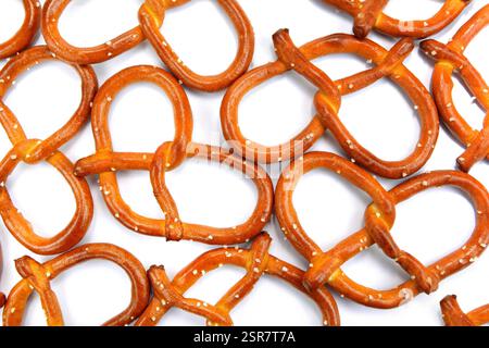 salt pretzel isolated on white background. group of pretzel isolated. pretzel snack isolated Stock Photo