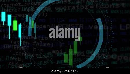 Image of financial data processing and padlock with cloud icon over dark background Stock Photo