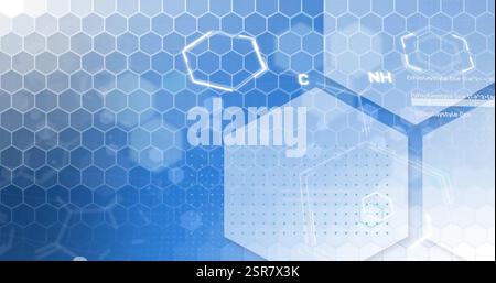 Image of scientific data processing over hexagons Stock Photo