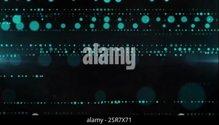 Image of light and horizontal lines of blue pixels of interference on black background Stock Photo