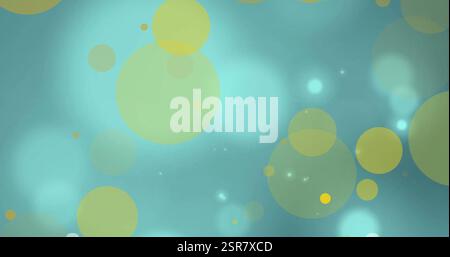 Image of glowing light spots moving over blue background Stock Photo