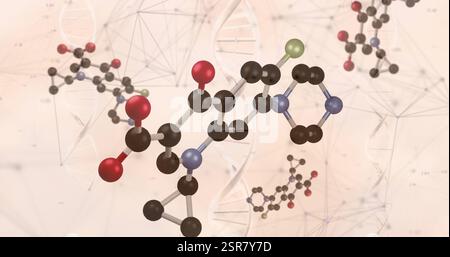 Image of scientific data processing over connections on yellow background Stock Photo