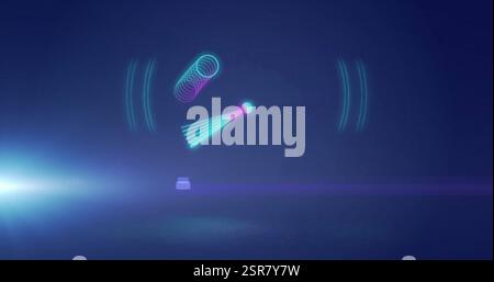 Image of pointer bouncing circles on blue background Stock Photo
