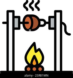 Medieval fire roasting Vector Icon Design Illustration Stock Vector