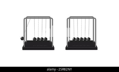 Newton cradle, set of steel balls isolated on white background, 3D vector illustration. Stock Vector