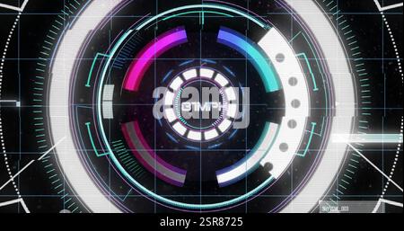 Image of speedometer, digital data processing and scope scanning Stock Photo