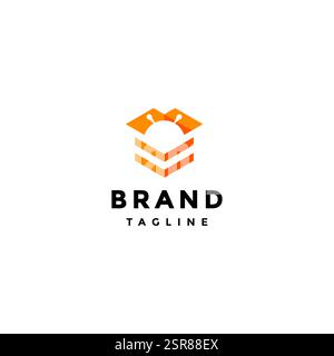 Simple Boxed Container Bee Logo Design. Silhouette of Bee Head in Packaging Box Logo Design. Stock Vector