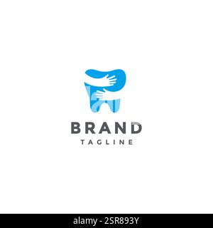 Two Hands Hugging Teeth Tightly Logo Design. Teeth With Two Hugging Hands Silhouette Logo Design. Stock Vector