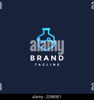 Simple Profit Line Lab Logo Design. Hexagonal Glass Test Tube With Profit Chart Line Logo Design. Stock Vector
