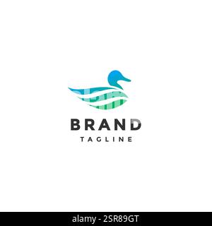 Simple Winged Duck Silhouette Logo Design. Duck Silhouette With Elegant Wings Outline Logo Design. Stock Vector