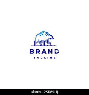 Strong Mountain Bear Silhouette Logo Design. Silhouette of a Mountain on a Bears Back Logo Design. Stock Vector